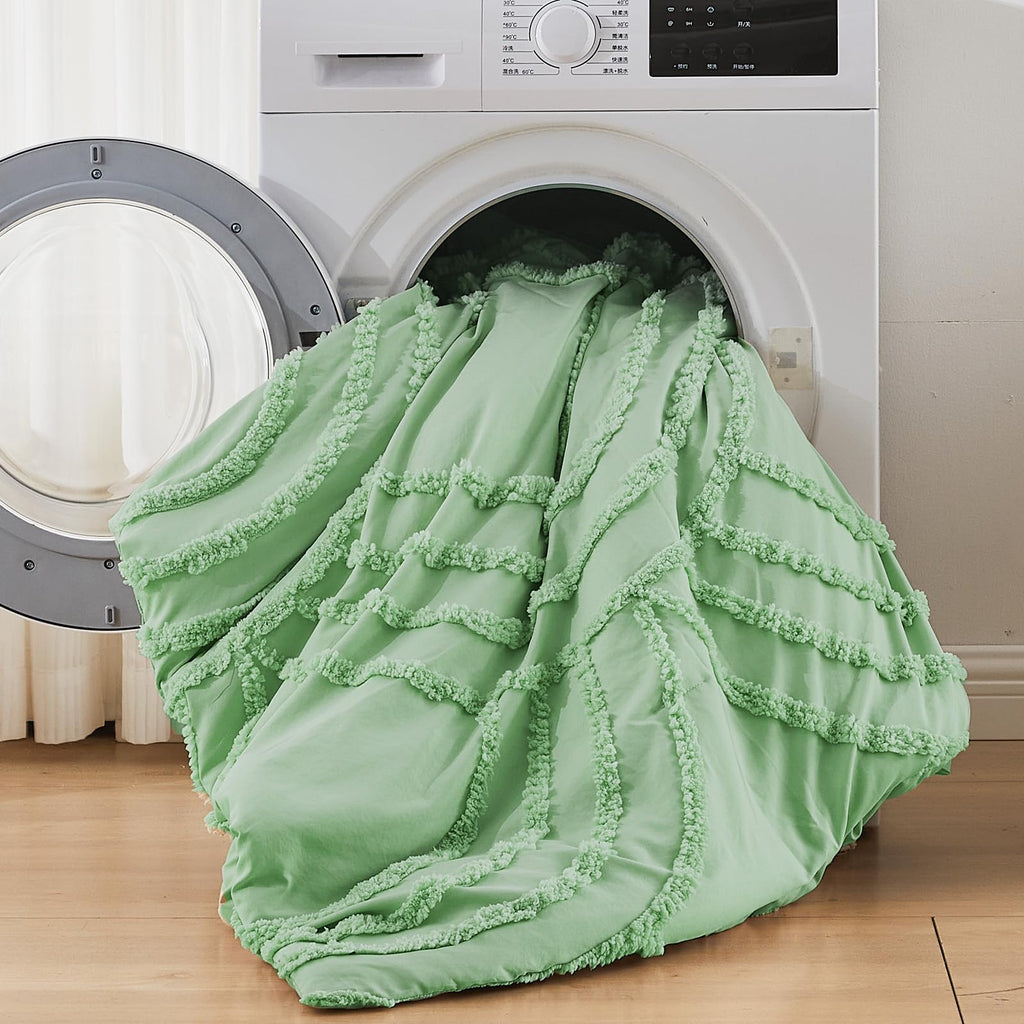 Green Boho Comforter Set Queen - Queen Size Comforter Sets, 3 Pieces Boho Tufted Rainbow Bedding Comforters for All