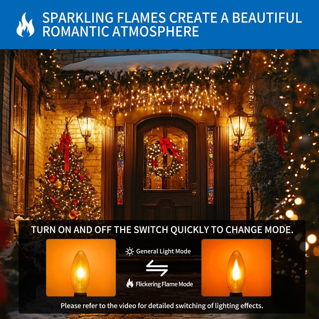 LED Flickering Flame Light Bulbs E12 Base for Decoration,2 Pack