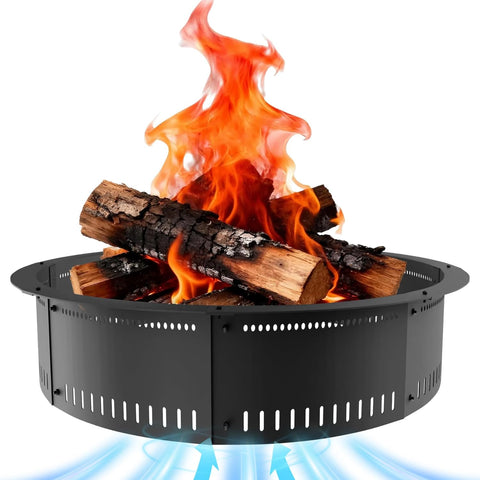 Smokeless Fire Pit Ring Insert - 60 Inch Outdoor Fire Pit Liner with Airflow Design for Efficient Burning, Durable Steel