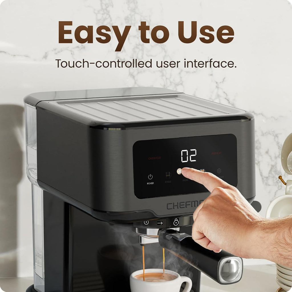 CraftBrew Espresso Machine, 15-Bar Pump Digital Espresso Maker w/Steam Wand for Latte & Cappuccino, Compact Espresso
