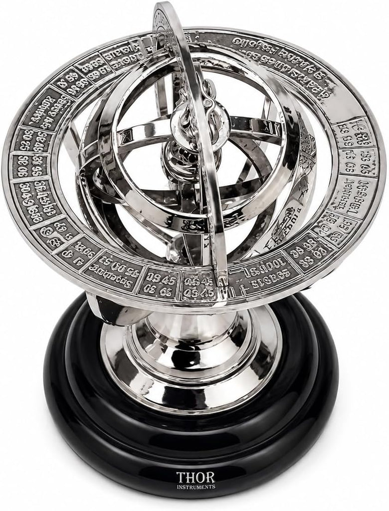 Brass Armillary Sphere Astrolabe On Black Wooden Base Nautical Gift Rustic Vintage Home Decor Gifts