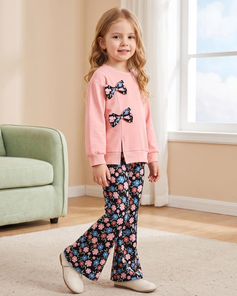 Toddler Girls Clothes Fall Long Sleeve Top Floral Flare Pants 2Pcs