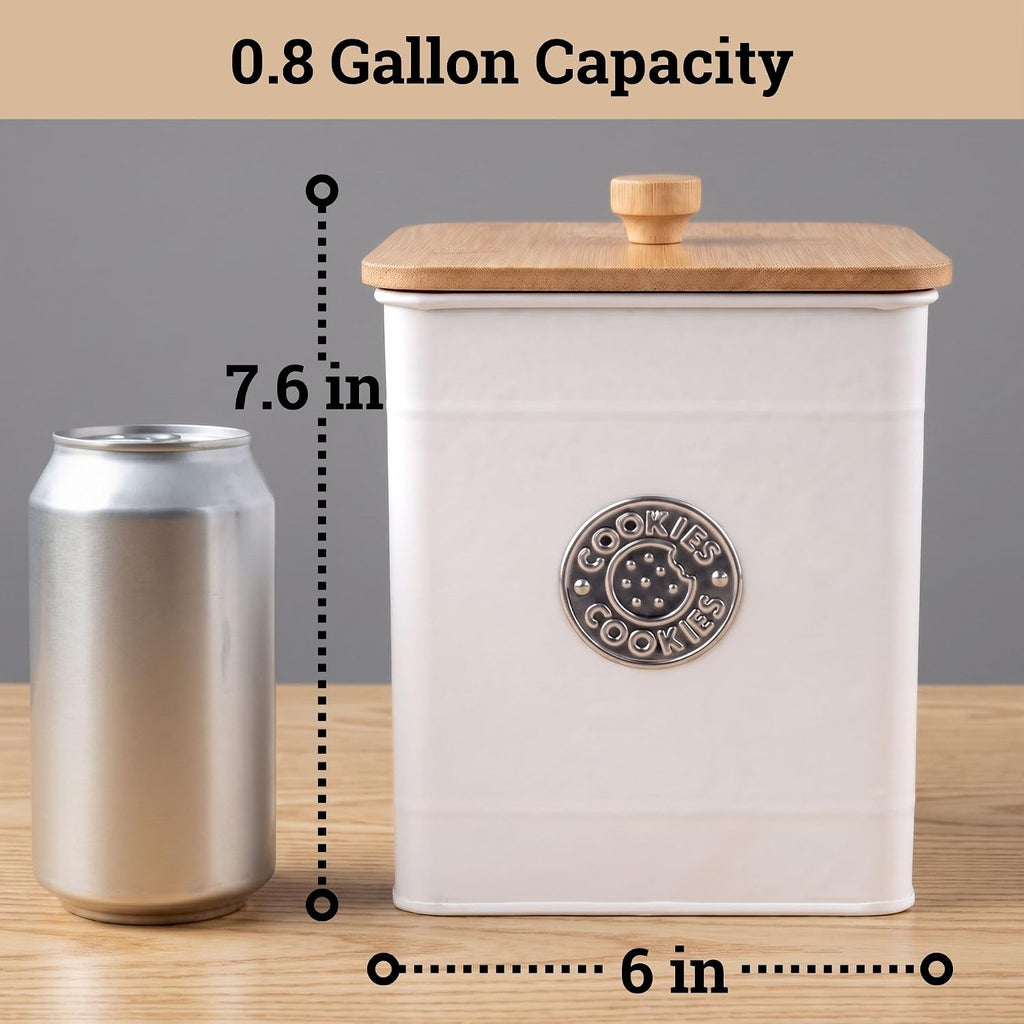 Cookie Jar with Airtight Bamboo Lid, 6"D x 8"H, 1 Gallon Iron Cookie Tin