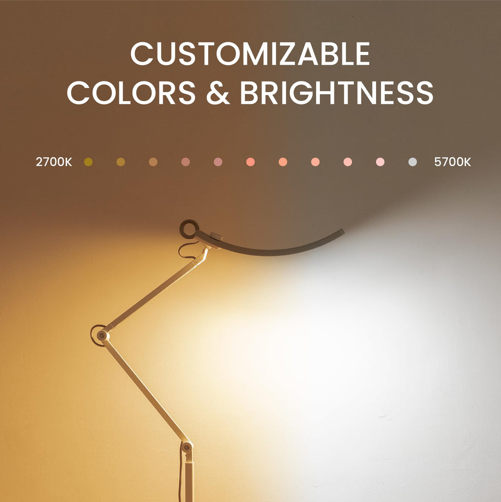 E-Reading Floor Lamp - Ultrawide and Bright Lighting, Dimmable with 13 Color Modes, Adjustable Arm, Auto-dimming
