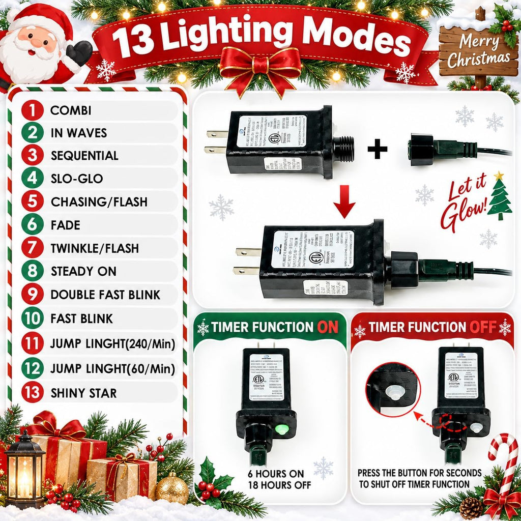 Extra-Long 165Ft 500LED Christmas String Lights Outdoor Indoor, Warm White