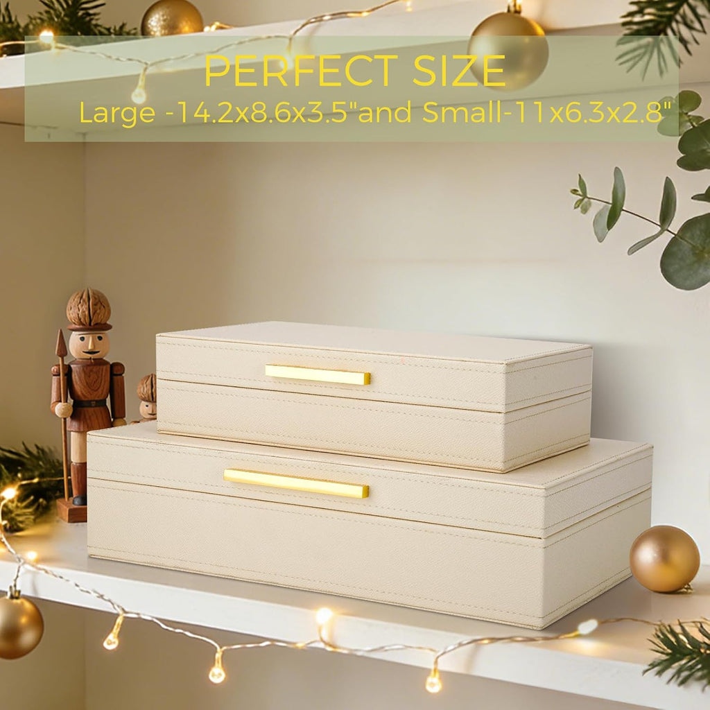 Decorative Storage Boxes with Lids PU Leather Memory Box for Keepsakes, Beautiful Large Decorative Box - Set of 2