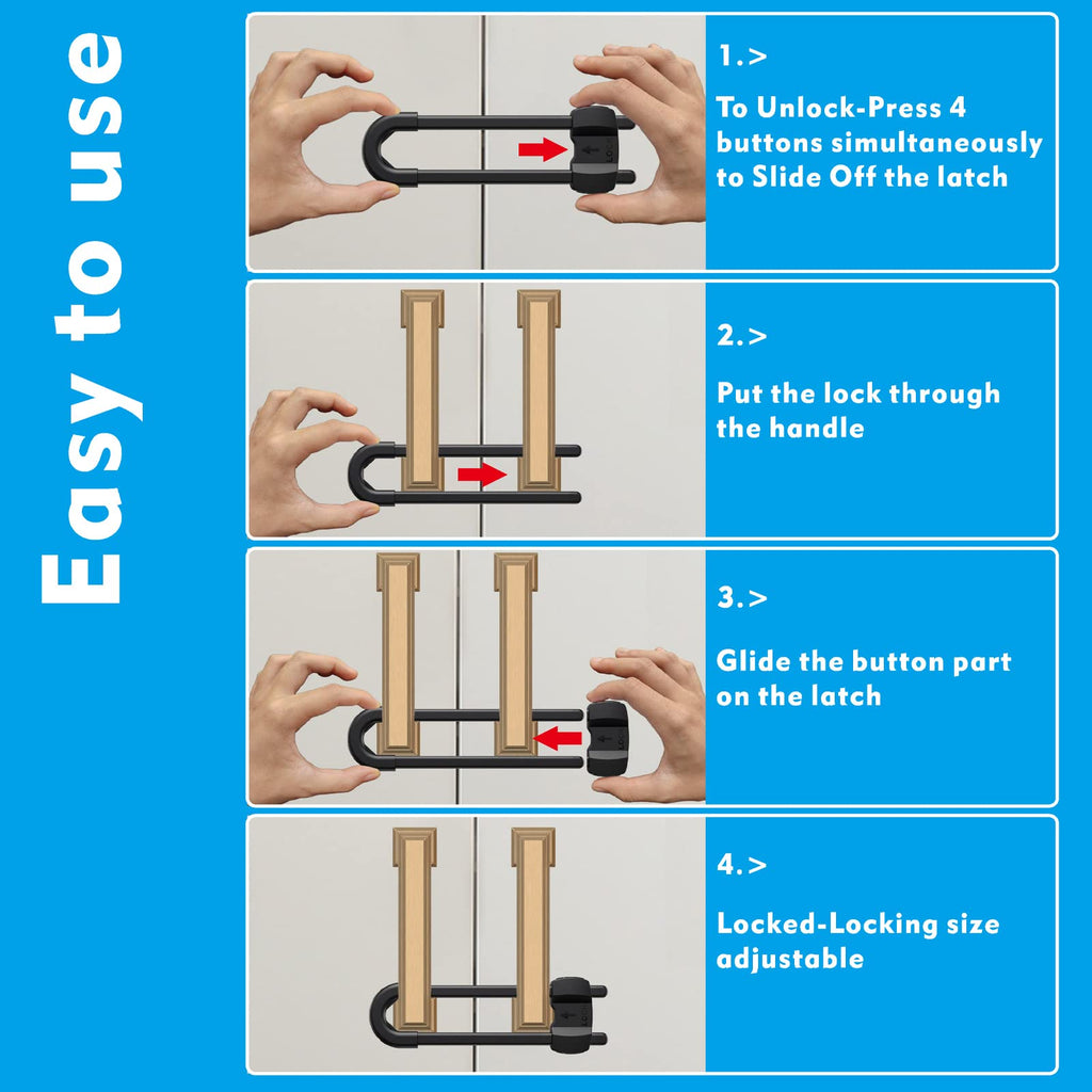 10 Pack Adjustable U-Shaped Baby Cabinet Locks, No Adhesive No Drill