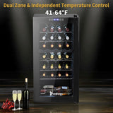 28-Bottle Dual Zone Compressor Wine Cooler, Freestanding Compact Mini Wine Fridg