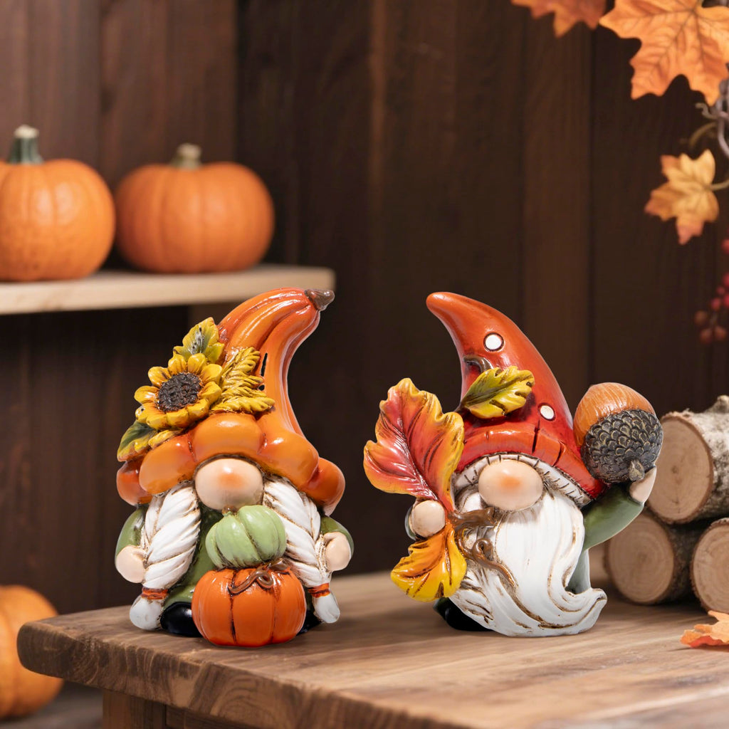 Fall Gnomes Decorations, Resin Thanksgiving Figurines Decor with Pumpkin, Sunflower & Acorn, Autumn Thanksgiving
