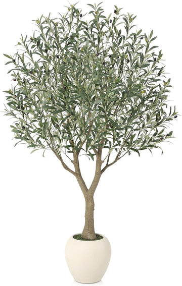 6FT Olive Trees Artificial Indoor with 12in White Round Planter