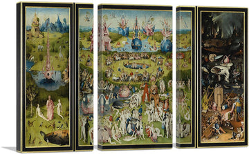 The Garden of Earthly Delights 1515 with Printed Yellow Black Border Canvas Art Print by Hieronymus Bosch - 60" x 40"