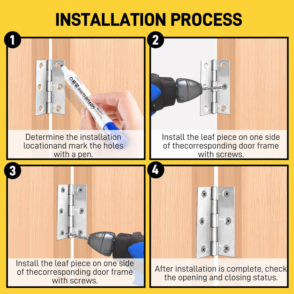 12 PCS 2.5 inch Door Hinge Thick Cabinet Hinge, High-end Stainless Steel Butt Hinges for Wood, Small Hinges Window