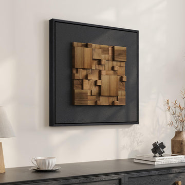 Framed 3D Textured Wood Wall Art, Abstract Geometric 20x20