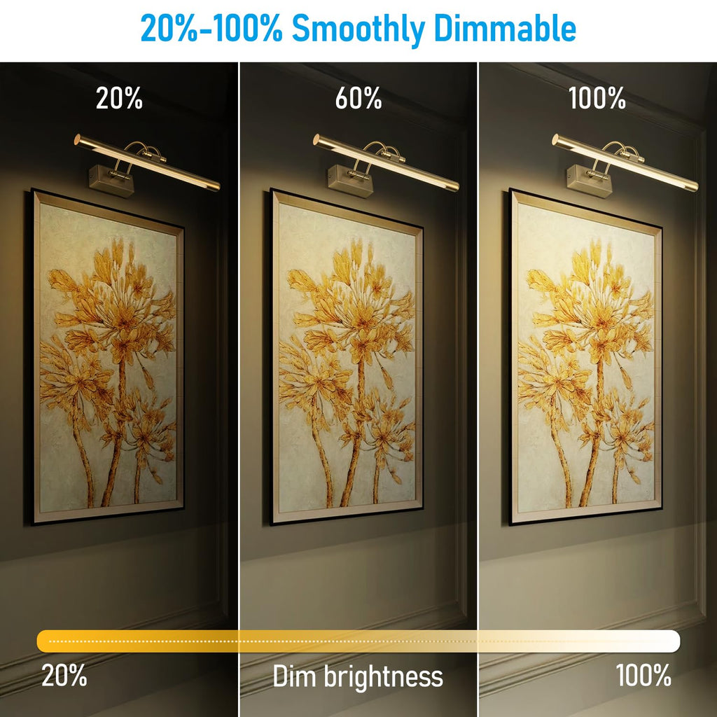 3CCT Dimmable LED Picture Light, CRI90, Adjustable, Antique Brass