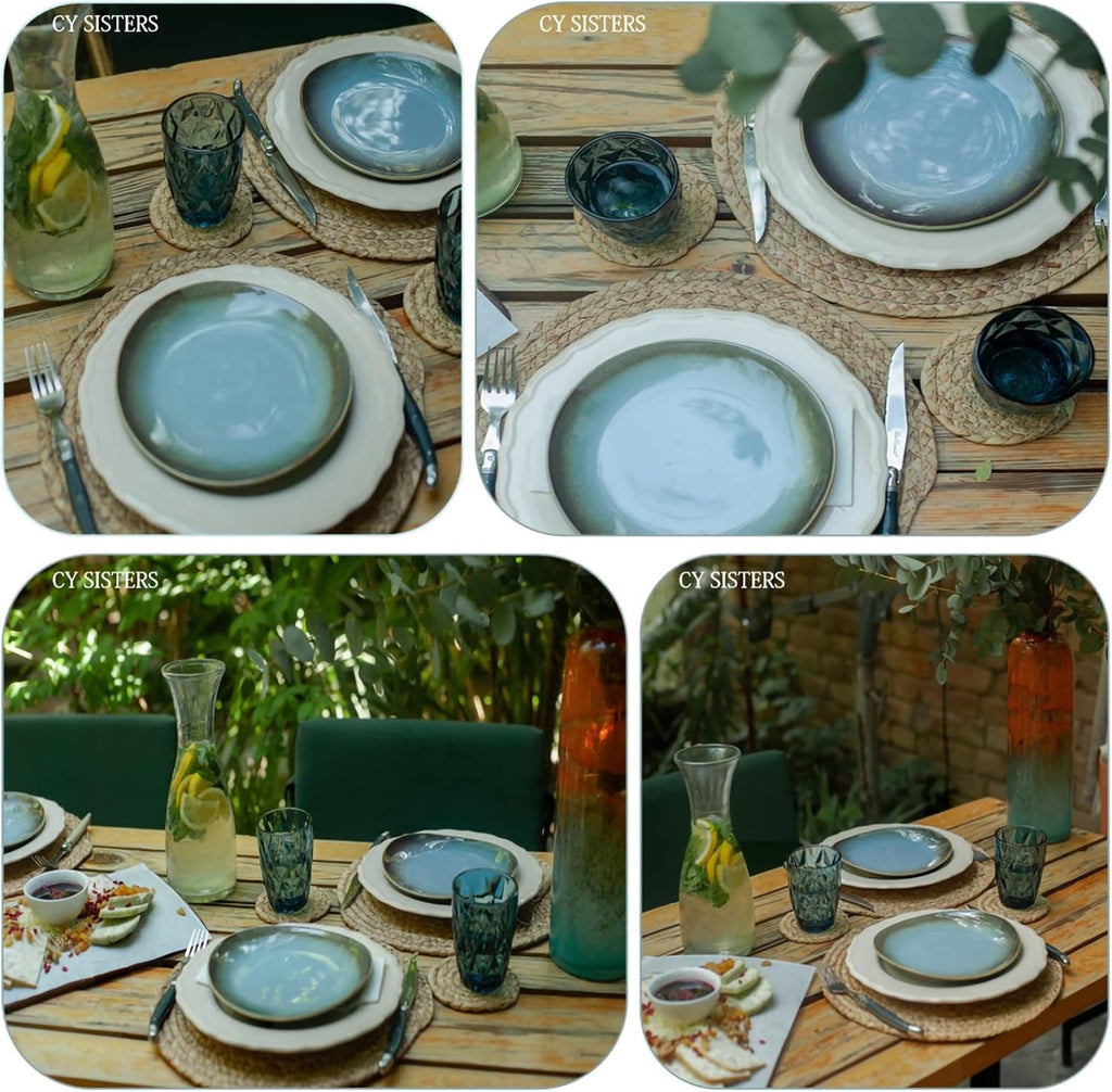 Woven Placemats Round Placemats, 13.5 Inch Wicker Placemat Circle Rattan Placemats Farmhouse Boho Braided - Set of 6