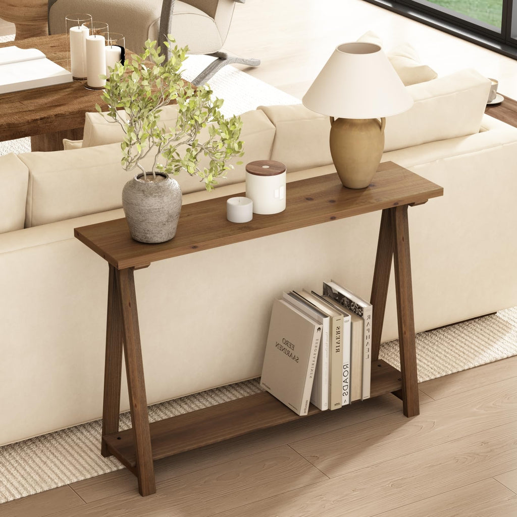43" Solid Wood Farmhouse Console Table, Natural