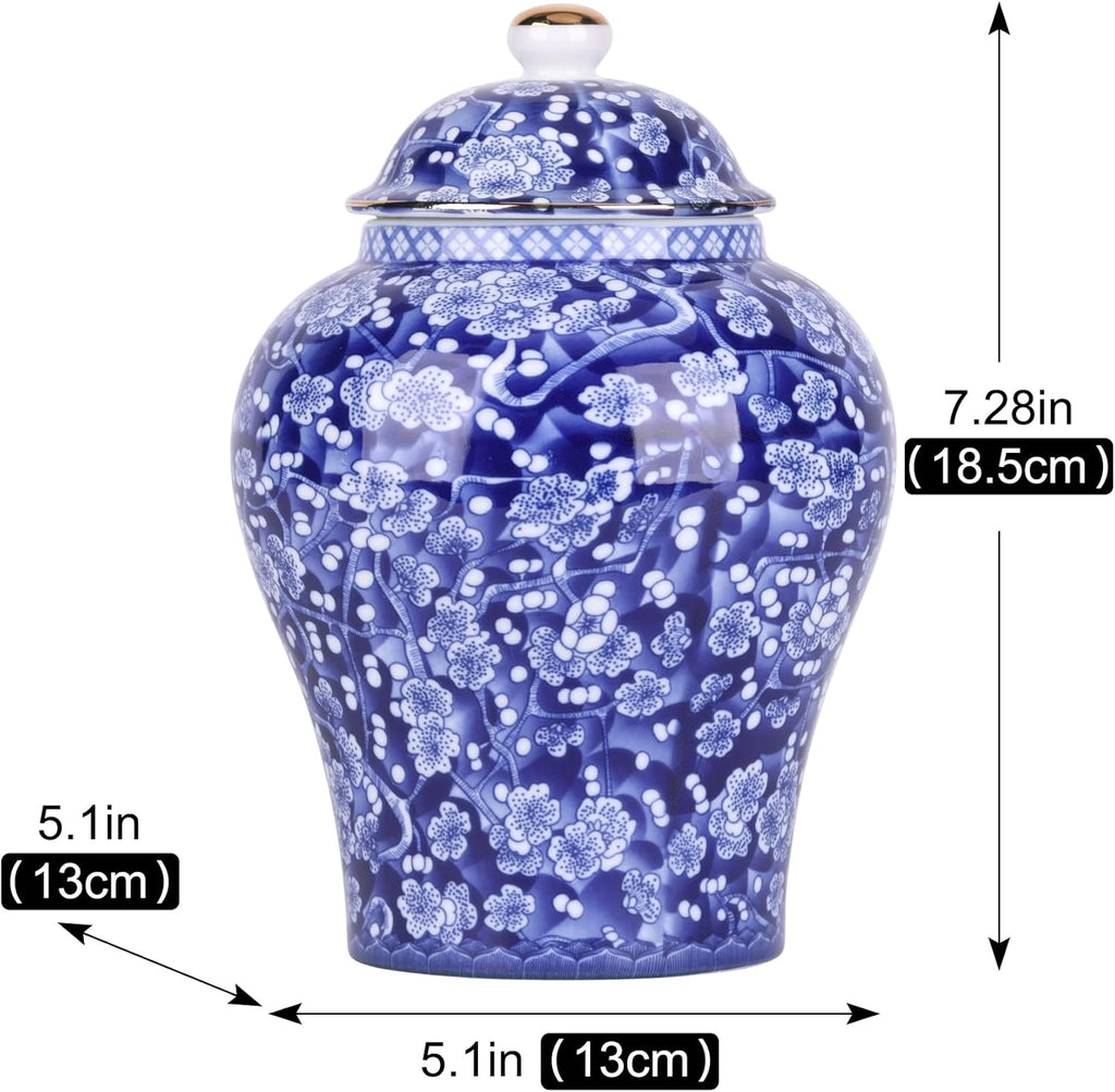 Chinese Ginger Jar with Lid Chinoiserie Antique Style,Home Decorative Retro Blue and White Porcelain Flowers Ceramic - Set of 4