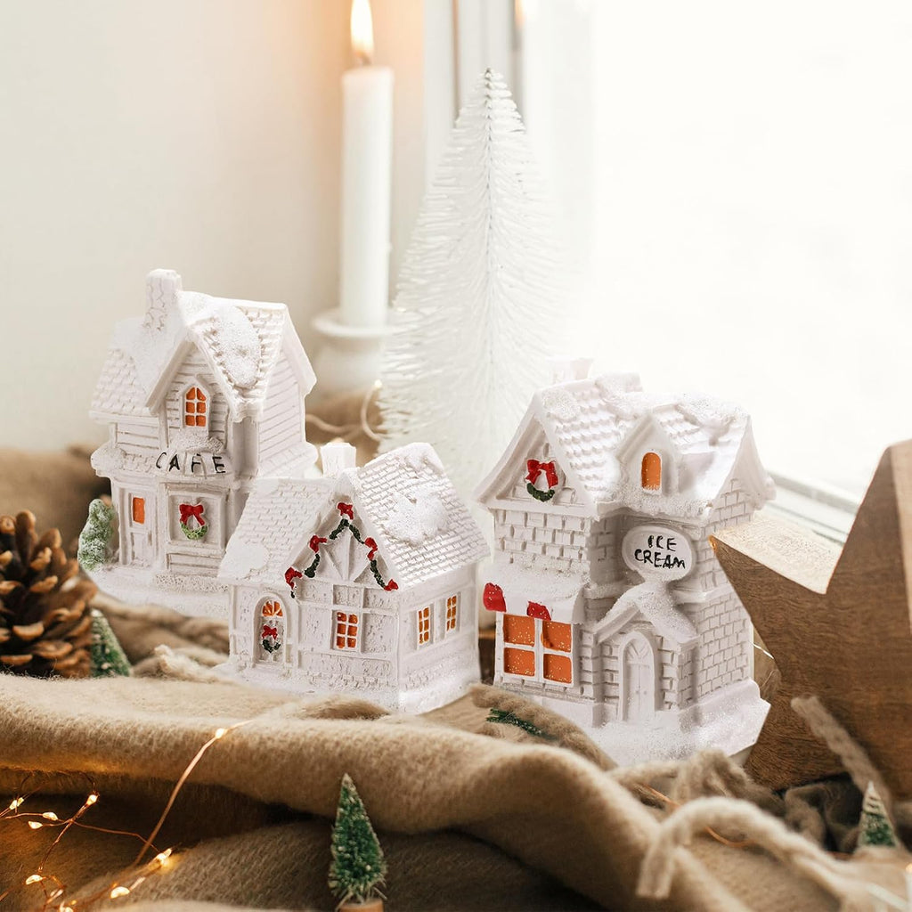 26 Pcs Christmas Winter Village Set, Cute, 8 LED Houses Trees Snow