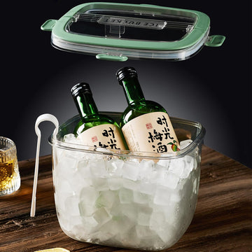 Portable Ice Bucket With Lid & Tong Camping, Clear Plastic Storage Bin for Freezer, Refrigerator, Whiskey, Wine