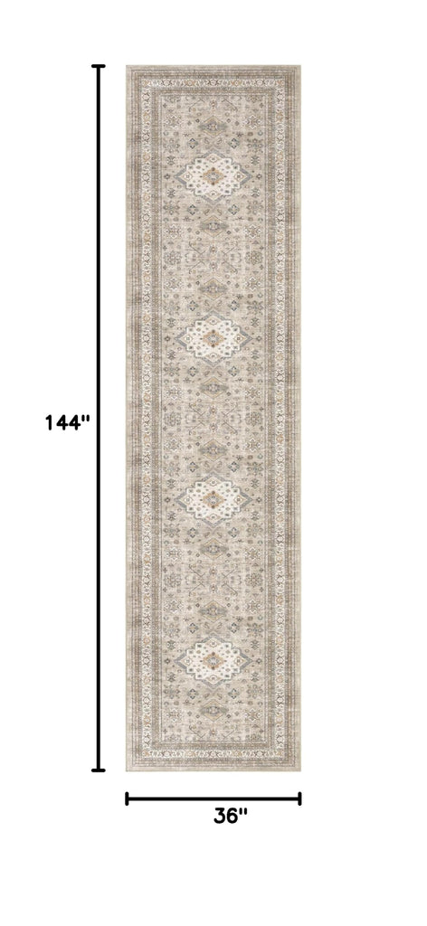 3x12 Hallway Runner Rug, Non-Slip Vintage, Beige