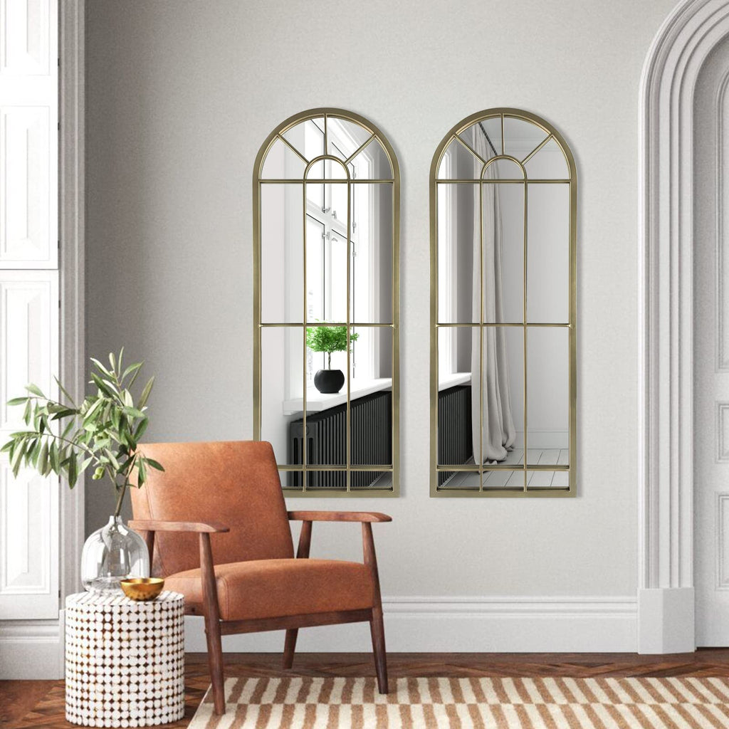 Wall Mirror Window Decorative Mirrors Arched Farmhouse Bedroom Entryway Bathroom Vanity(Gold,47" x17" x 1")