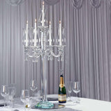 40" 5 Arm Premium Crystal Glass Taper Candle Holder Candelabra with Chandelier Chains