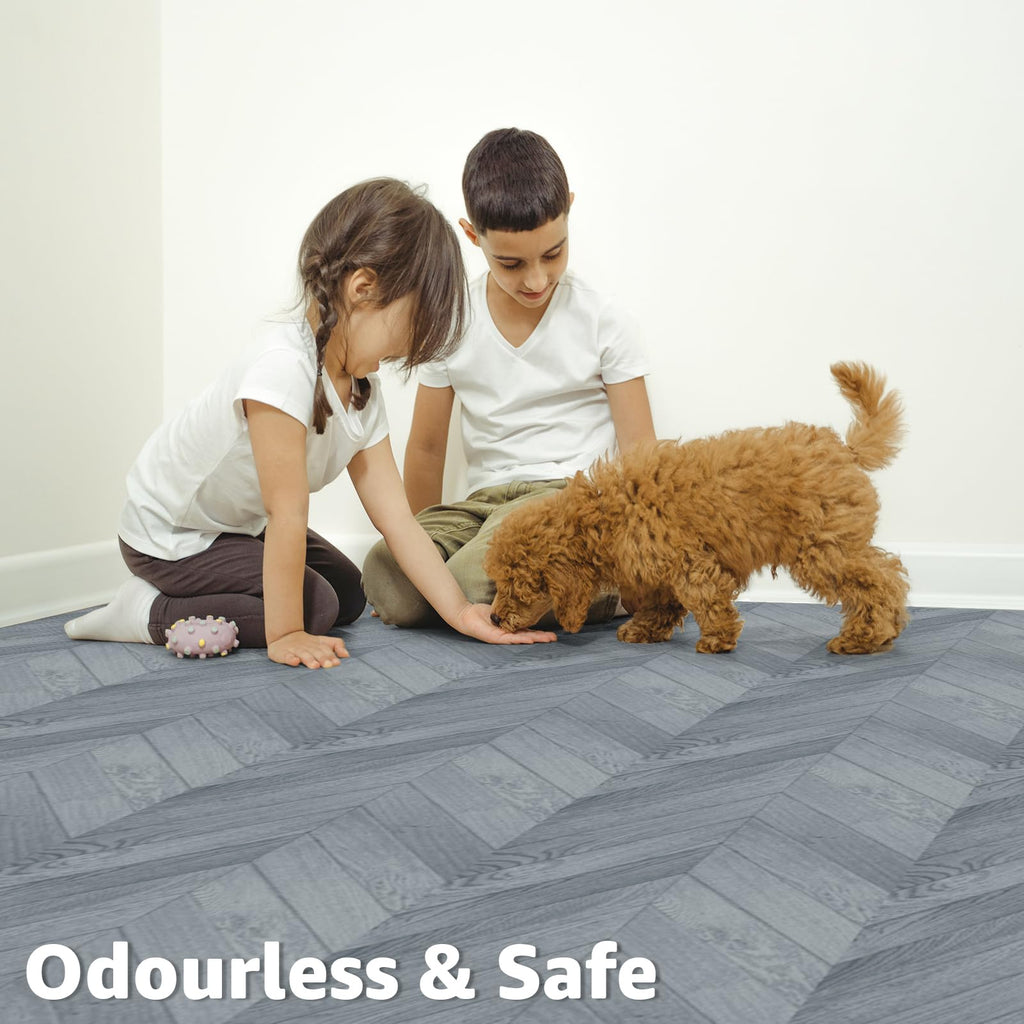 30-Pack Herringbone Peel and Stick Floor Tiles (30 Sq.Ft), Grey
