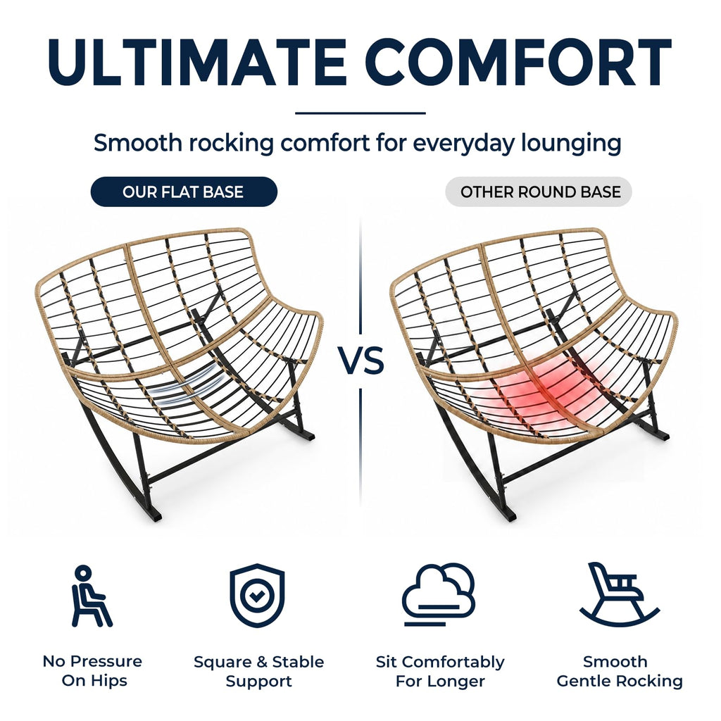 Outdoor Papasan Rocking Chair with Thick Cushion, Dark Grey