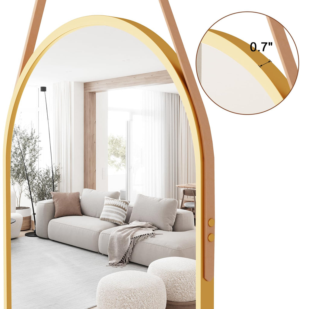 Full Length Mirror Wall Mounted, 48"x16" Arch Hanging Mirror (Gold)