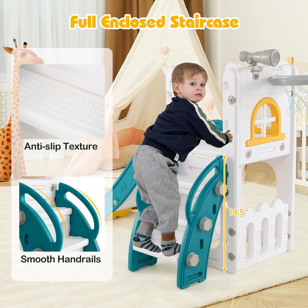 Toddler Slide, 6-in-1 Indoor & Outdoor Kids Slide Playset (Yellow)
