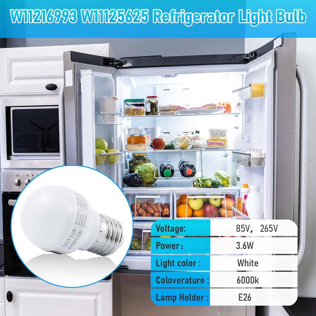 For Whirlpool Refrigerator Light Bulb AP6329125 4813672, PS12349398, W10820003, W11125625.
