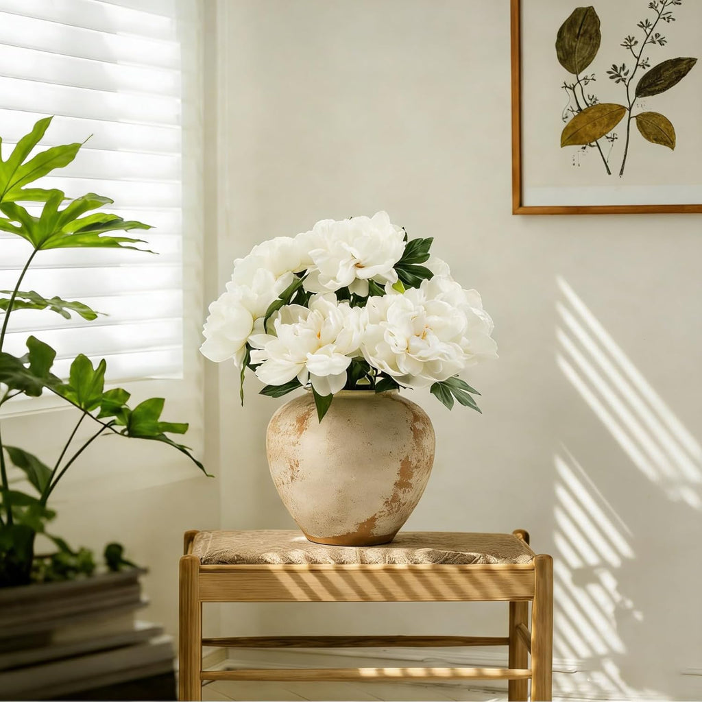 Peonies Artificial Flowers, Realistic Faux Silk Peony, Fake Decorative Floral Arrangements Wedding Decor () - Set of 6