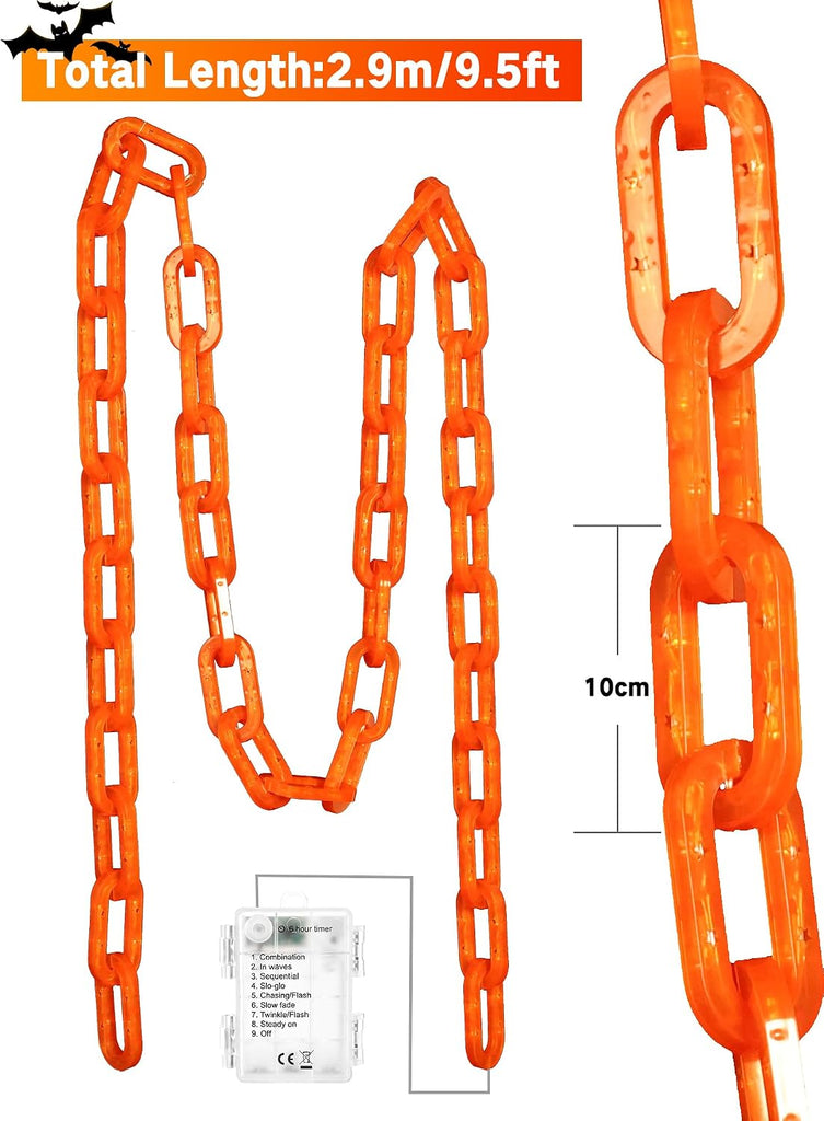 Battery Halloween Chain Lights, 10 FT 160 LED Orange Light-Up Plastic Timer