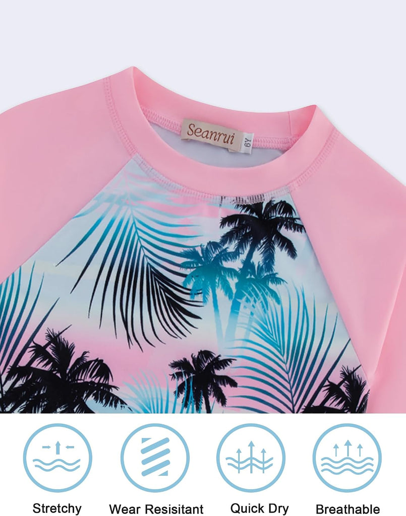 Girls Swimsuit Long Sleeve Swim Shirt 3 Piece Rash Guard for Girls Bathing Suit with Boyshorts