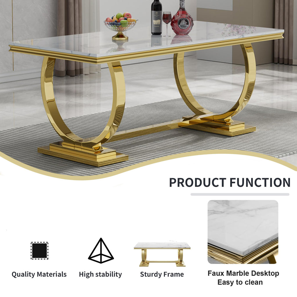 5 Piece Marble Dining Table Set, Modern Gold Kitchen Dining Room Table Set for 4, Luxury 68" White Marble Dining