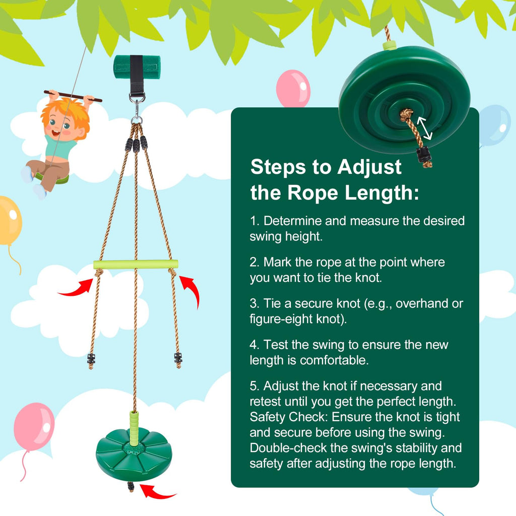 Disc Swing with Monkey Bars, Heavy Duty Tree Swing for Kids, Green