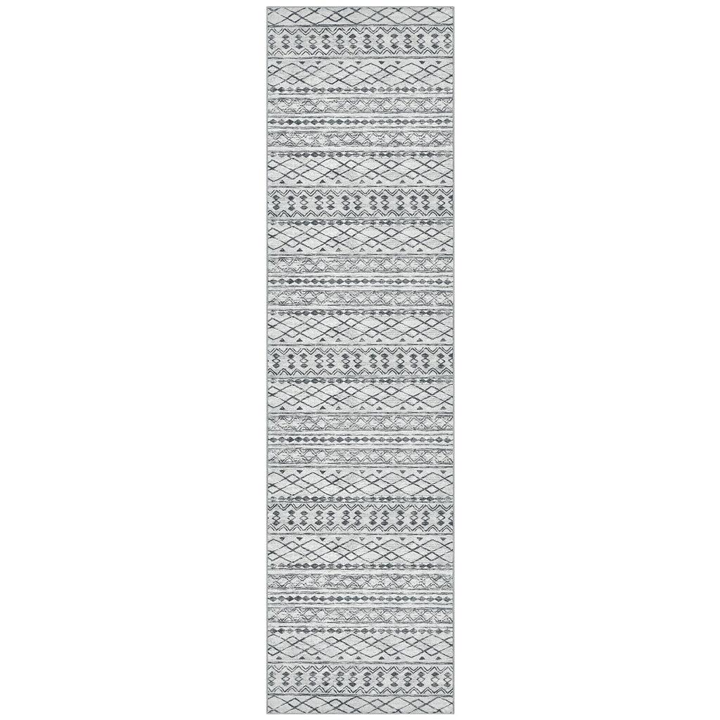 Moroccan Boho Geometric Washable Runner Rug 2x10 Grey Vintage