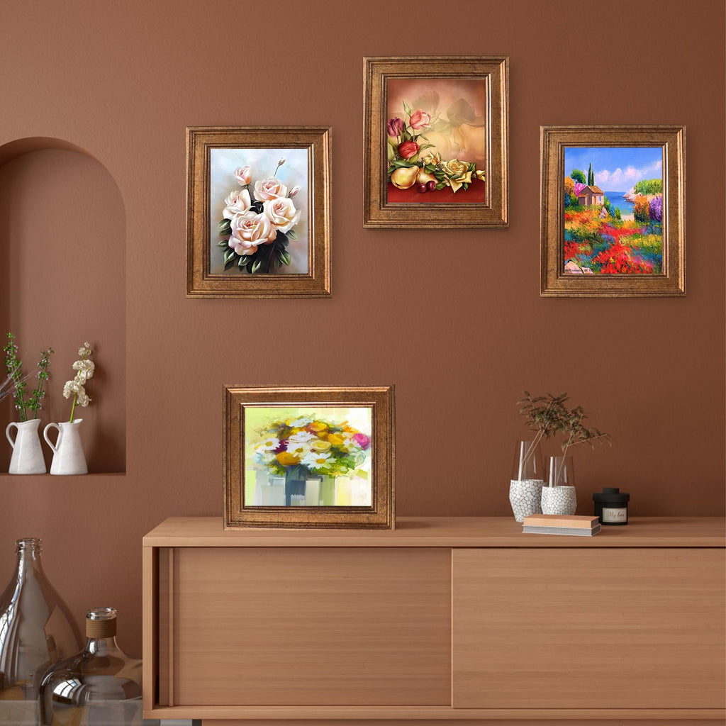 8x10 Picture Frame Set of 4, Rustic Bronze Picture Frames for Table or Wall Hanging