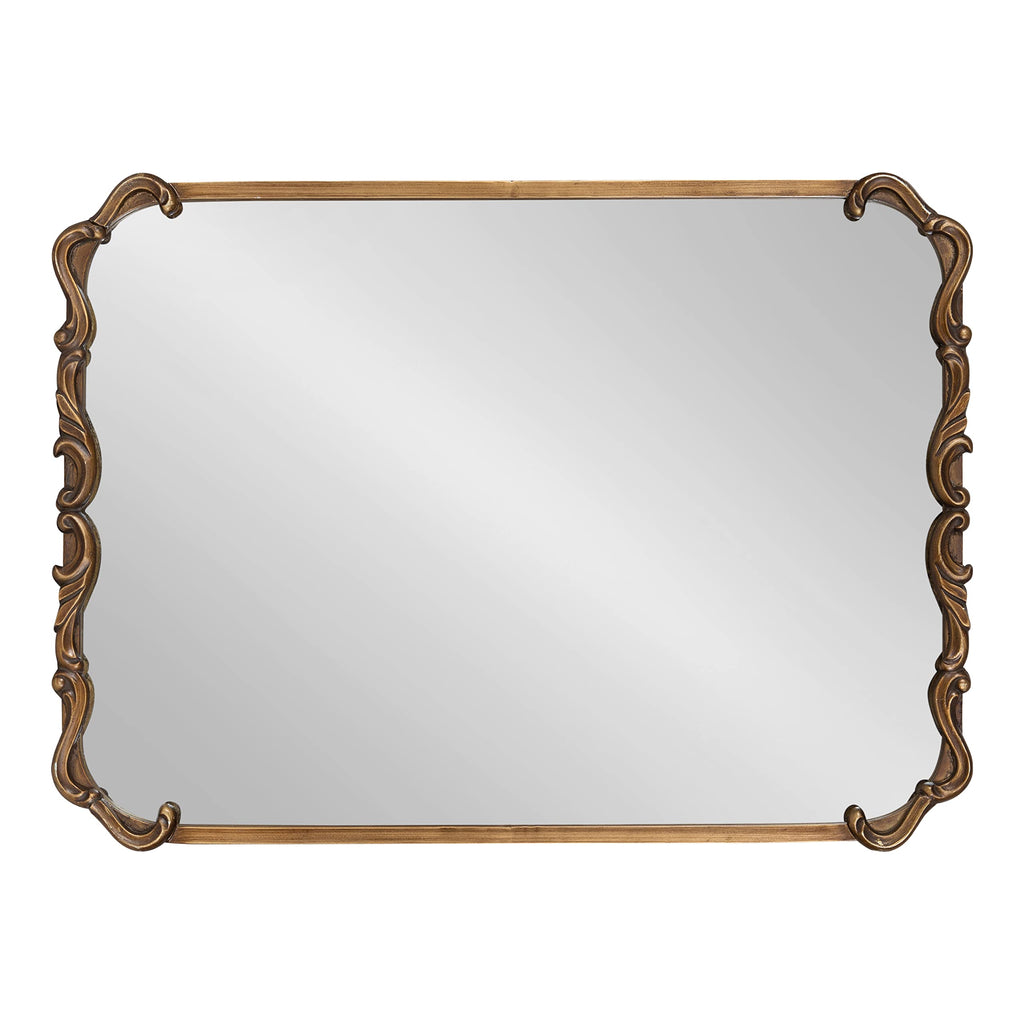 Brazelton Rounded Rectangle Ornate Traditional Mirror, 20 x 27, Gold, Ornamental Round Rectangular Classic Framed