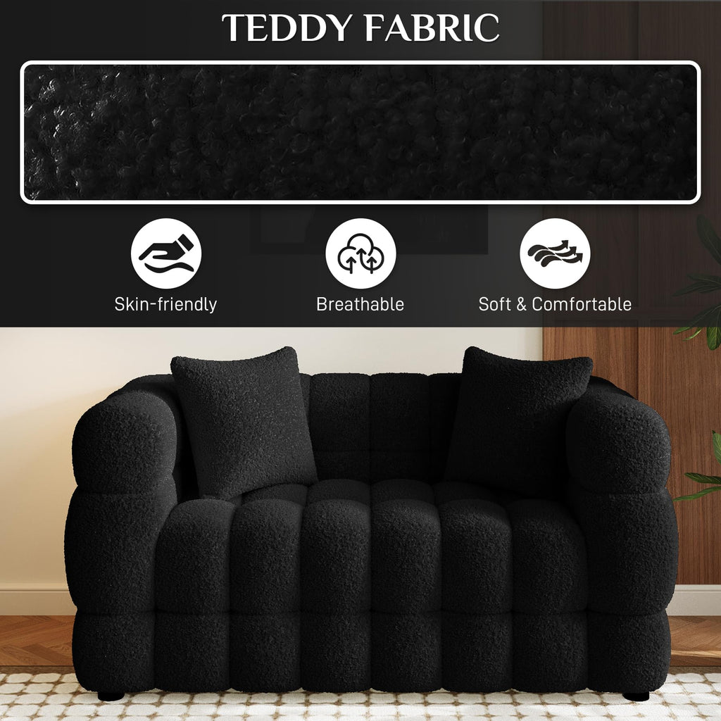 55" Boucle Cloud Loveseat with 2 Pillows, Black