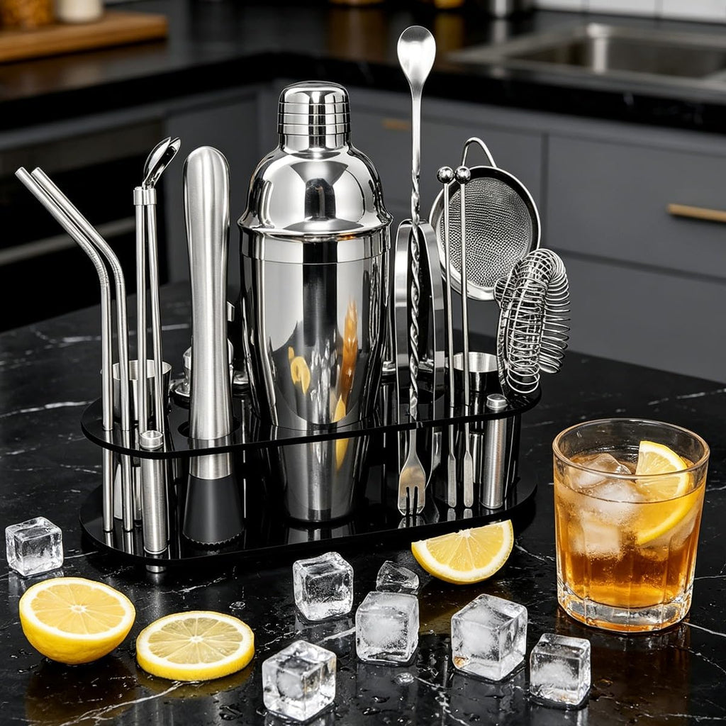 22-Piece 25oz Cocktail Shaker Set, Bartender Kit with Stand, Jigger for Bartending Kit, Bar Set Cocktail Shaker Set - Set of 22