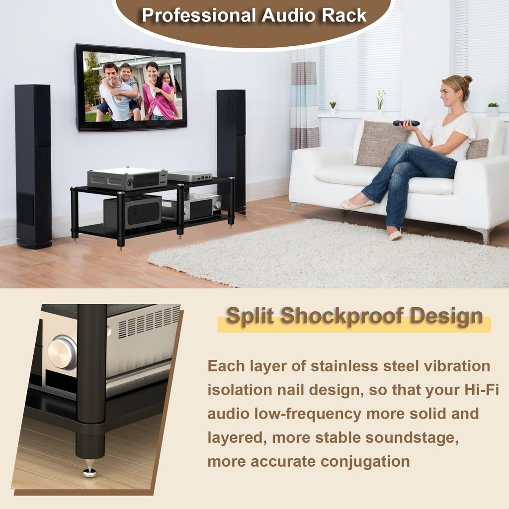 2-Tier AV Media Stand and Audio Rack with Vibration-Dampening Feet