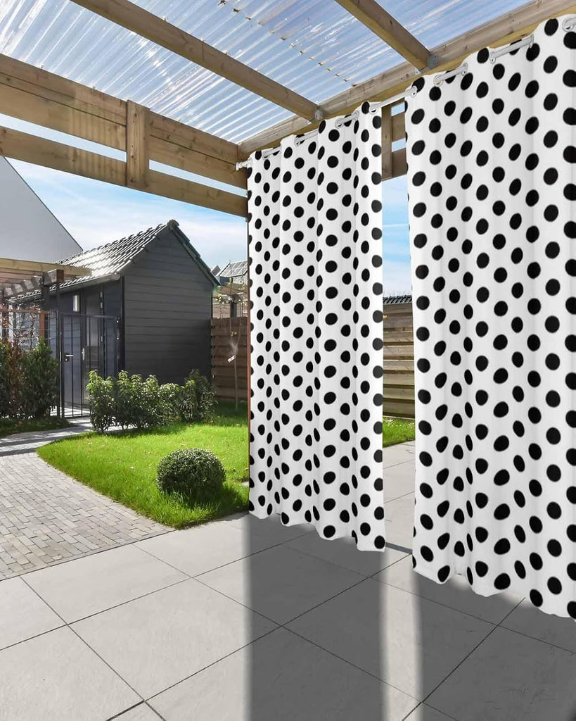 Outdoor Curtains Waterproof, Black White Privacy Screen Outdoor Front Porch Decor, Grommet Outside Curtains for