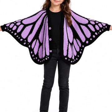 Kids Butterfly Wing Knit Cardigan Fairy Shawl Cloak Sweater