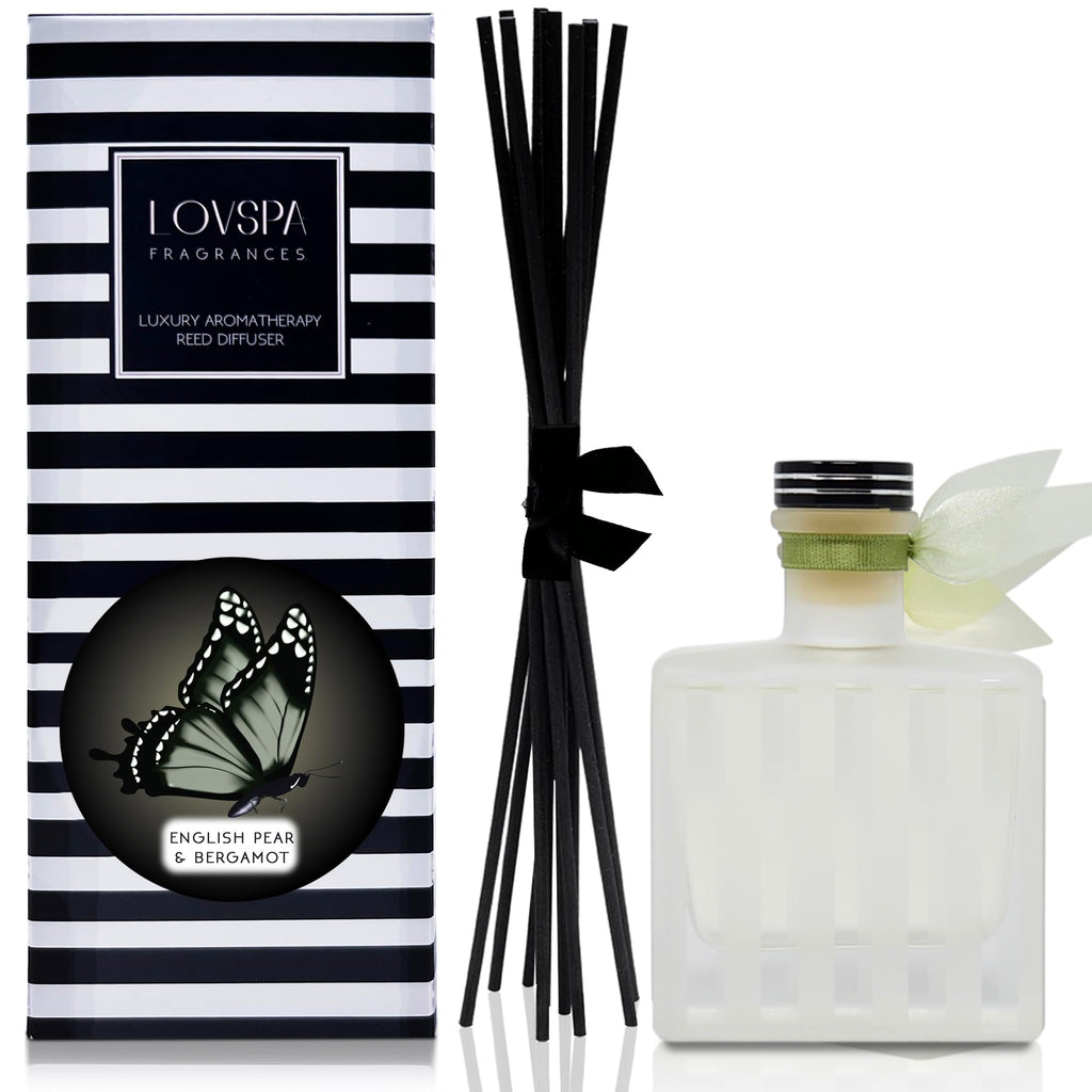Reed Diffuser Set, English Pear & Bergamot Scented Oil Diffuser with Sticks, Home Fragrance Accessories Shelf Decor