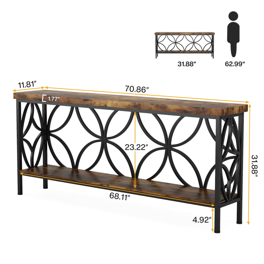 70.9-Inch Narrow Sofa Table, Industrial Long Sofa Table Behind Couch, Entry Console Table with Storage, Foyer