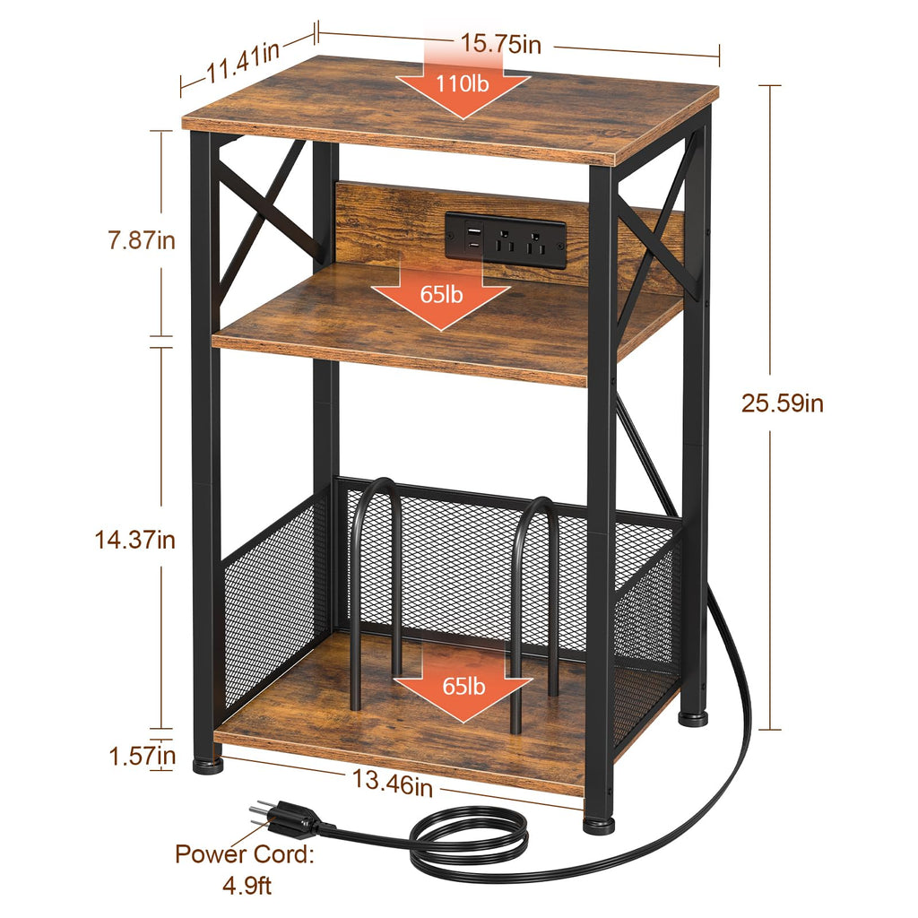 Record Player Stand with Charging Station, Vinyl Record Storage