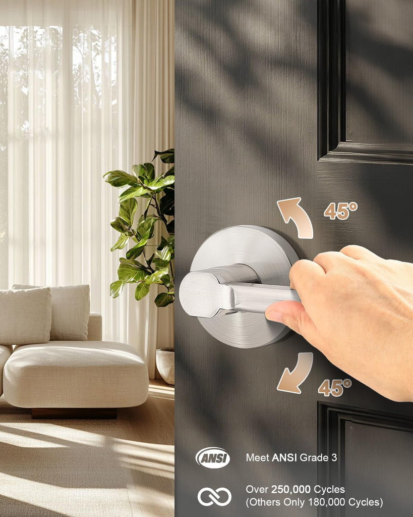 Keyless Door Lever Handles Passage Interior Locksets Brushed Nickel Finished Hardware 6 Pack
