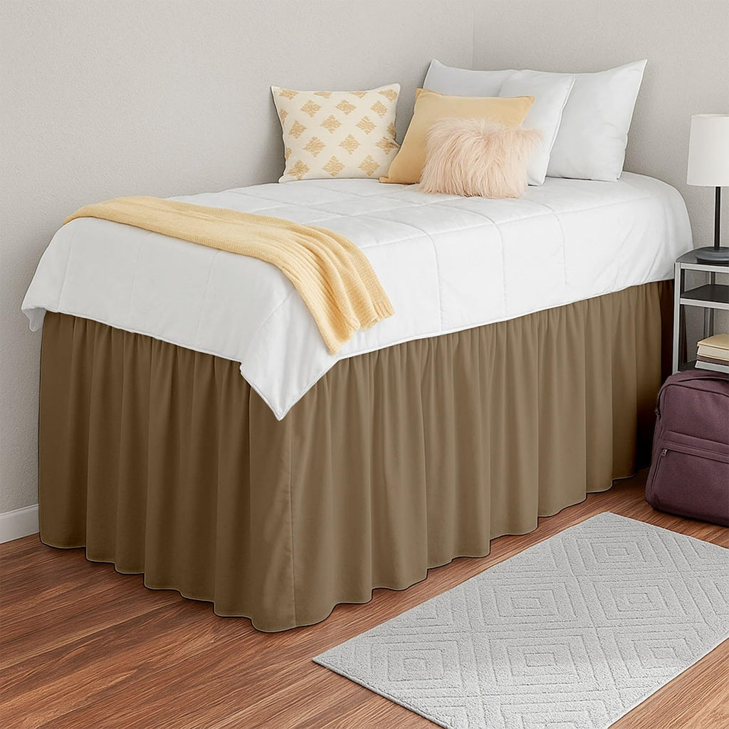 Dorm Room Bed Skirt, 100% Microfiber, Extra Long Tailored Drop Dust Ruffle, Luxury College Room Essential, 30 Inch