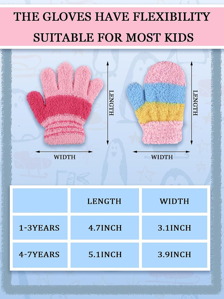6 Pairs Kids Toddler Knitted Gloves Winter Warm Stretchy Mittens Soft Lightweight Mittens for Boys and Girls